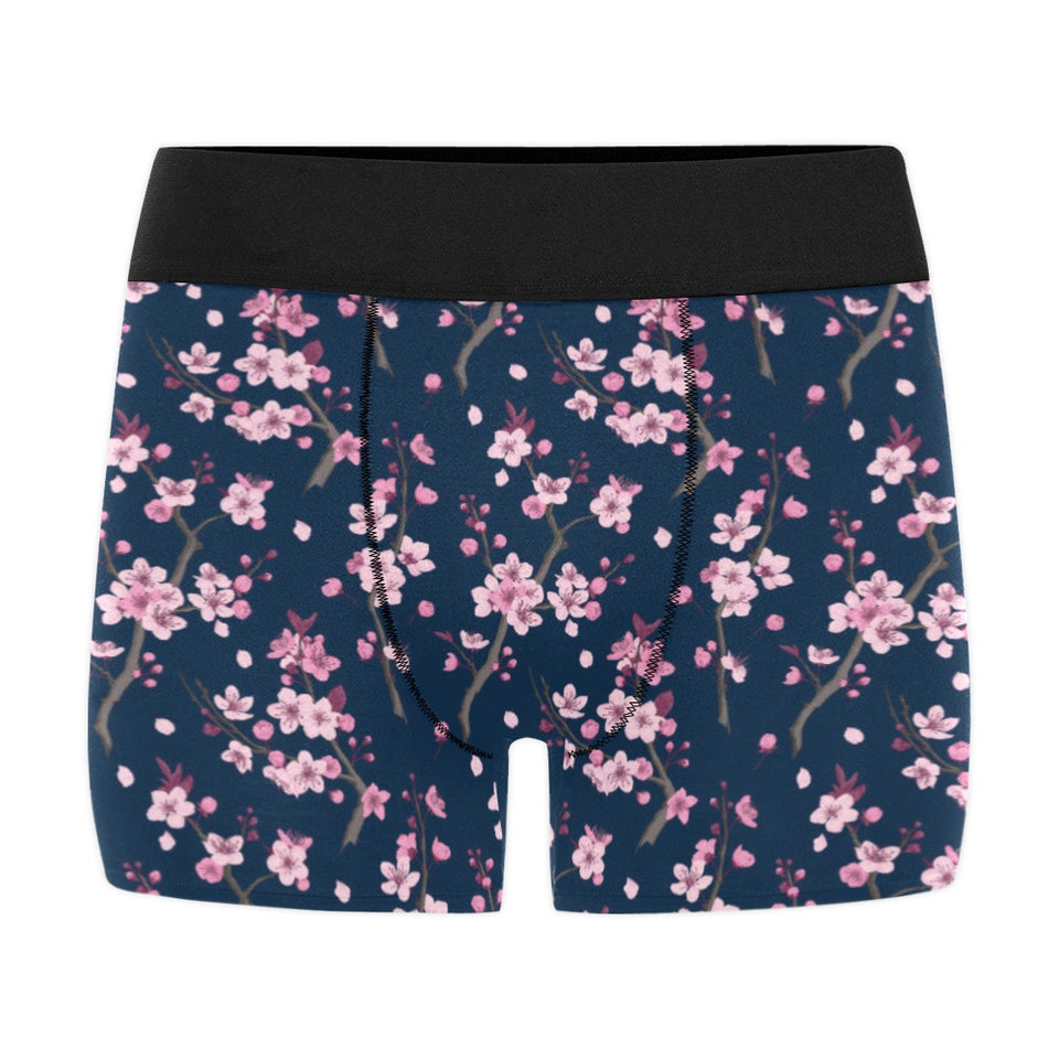 Pink sakura cherry blossom blue background Men's All Over Print Boxer Briefs Men's Underwear