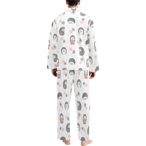 Hedgehog Pattern Print Design 02 Men's Long Pajama Set