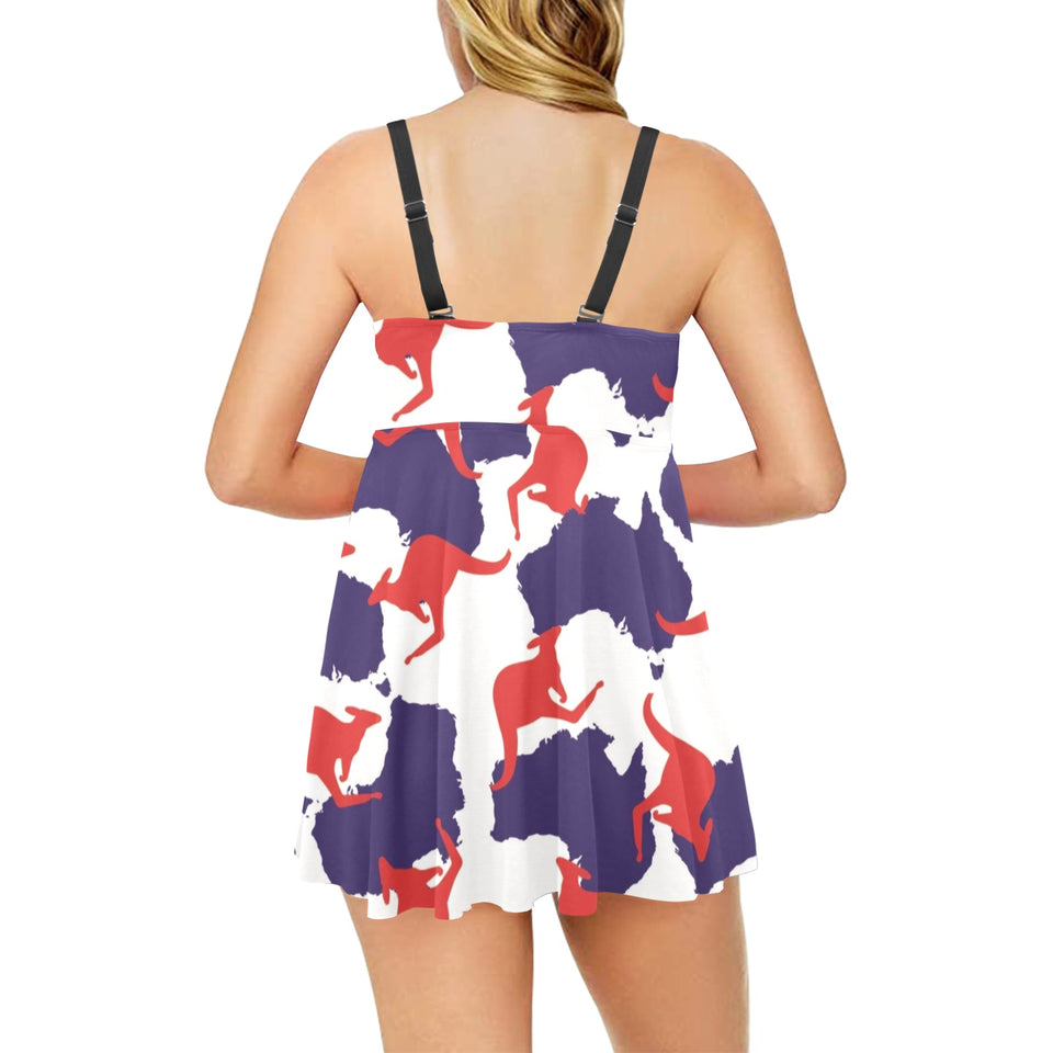 Kangaroo Australian pattern Chest Sexy Pleated Two Piece Swim Dress
