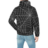 Spider web pattern Black background white cobweb Men's Padded Hooded Jacket