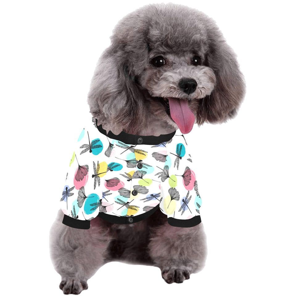 Dragonflies ginkgo leaves pattern All Over Print Pet Dog Round Neck Fuzzy Shirt