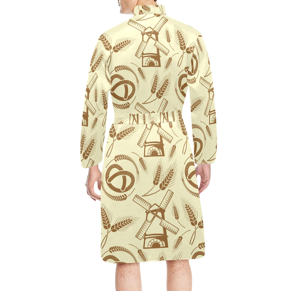 Windmill Wheat pattern Men's Long Sleeve Belted Night Robe