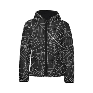 Spider web pattern Black background white cobweb Kids' Boys' Girls' Padded Hooded Jacket