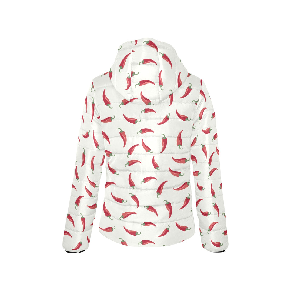 Chili peppers pattern Women's Padded Hooded Jacket