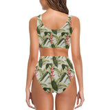 heliconia pattern Chest Bowknot High Waisted Bikini Swimsuit