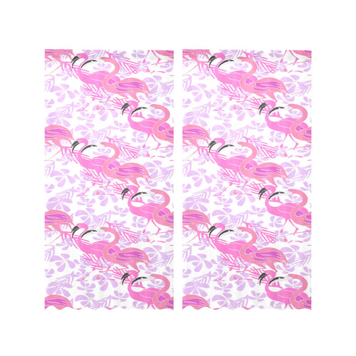 Pink flamingo flower pattern Gauze Curtain