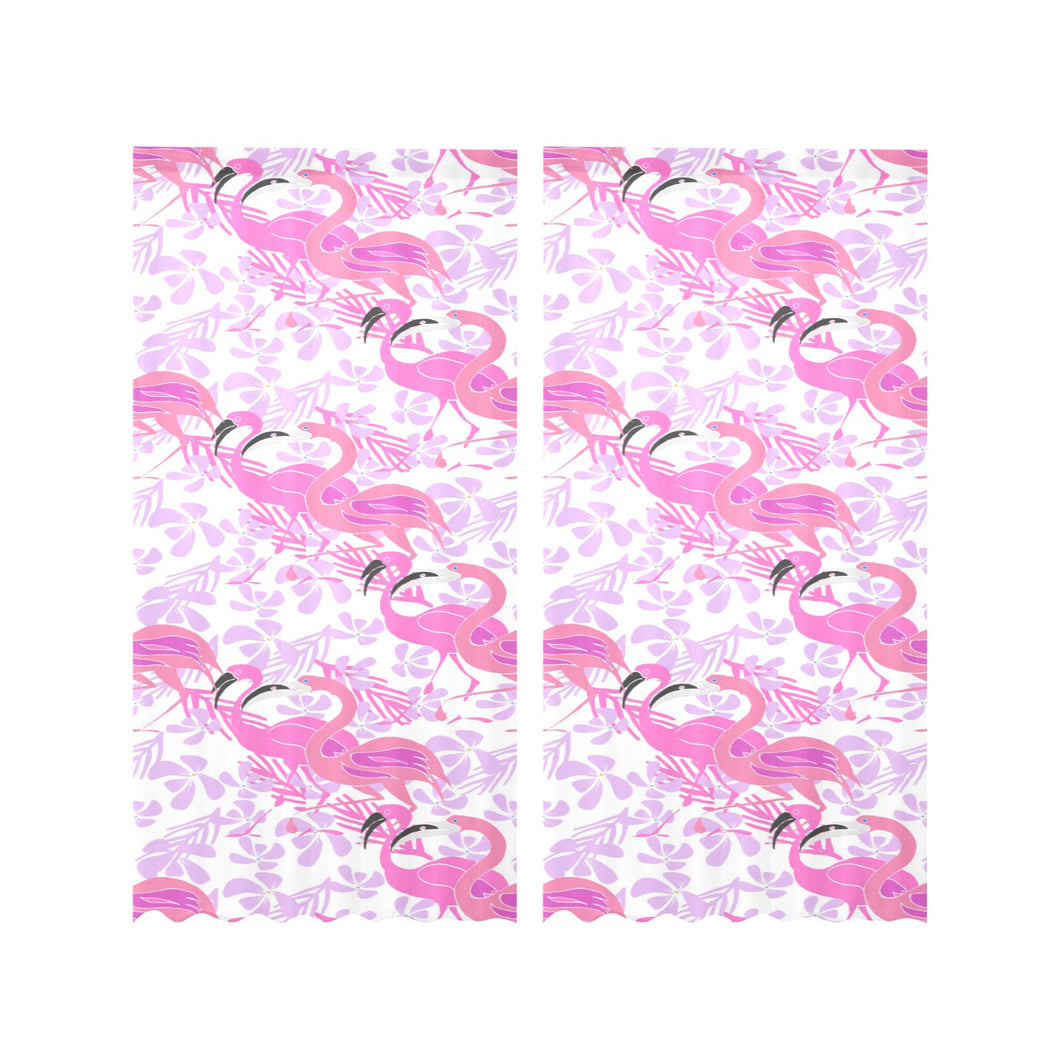 Pink flamingo flower pattern Gauze Curtain