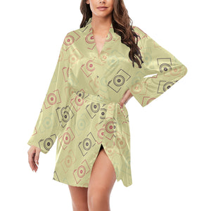 Camera Pattern Print Design 01 Women's Long Sleeve Belted Night Robe