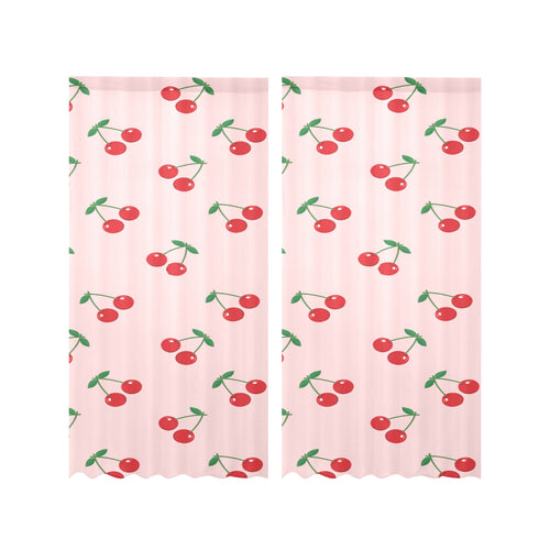 cherry pattern pink background Gauze Curtain