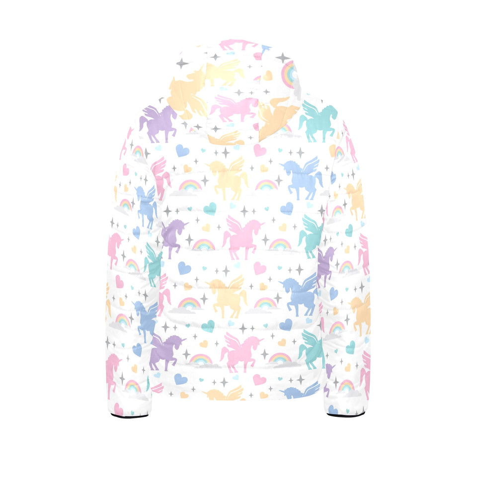 colorful unicorn rainbow heart pattern Kids' Boys' Girls' Padded Hooded Jacket
