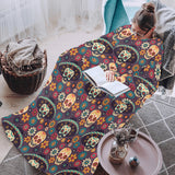 Sugar skulls flower maxican pattern Blanket Robe with Sleeves