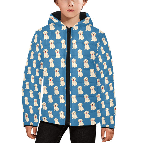Golden Retriever Pattern Print Design 03 Kids' Boys' Girls' Padded Hooded Jacket