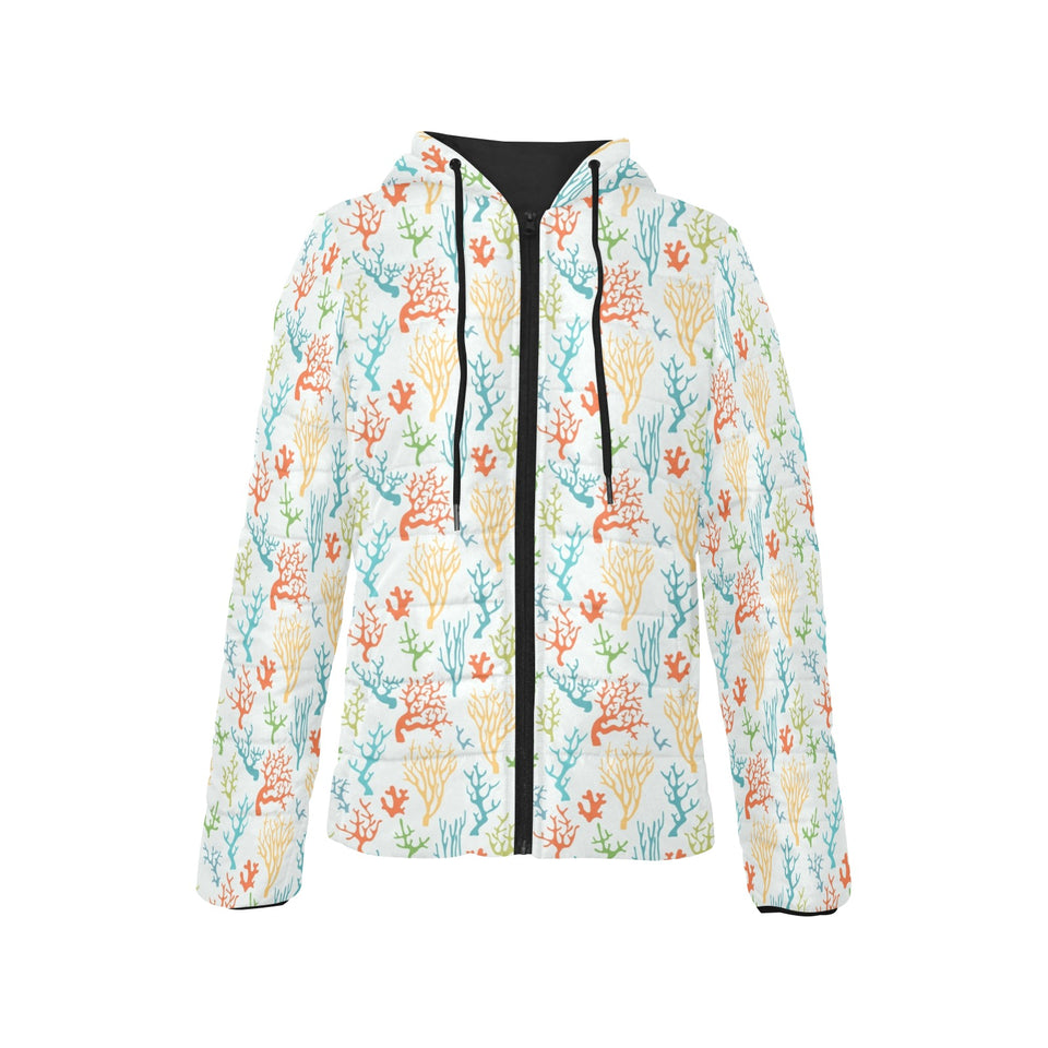 Coral Reef Pattern Print Design 02 Women's Padded Hooded Jacket