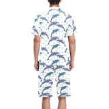 Dolphins pattern dotted background Men's V-Neck Short Pajama Set