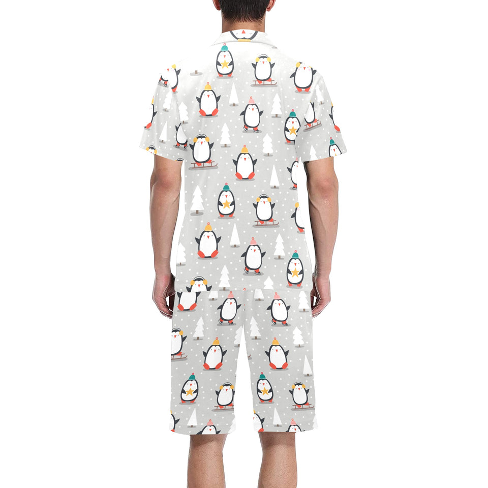 Cute Penguin christmas pattern Men's V-Neck Short Pajama Set