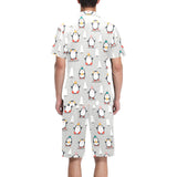 Cute Penguin christmas pattern Men's V-Neck Short Pajama Set