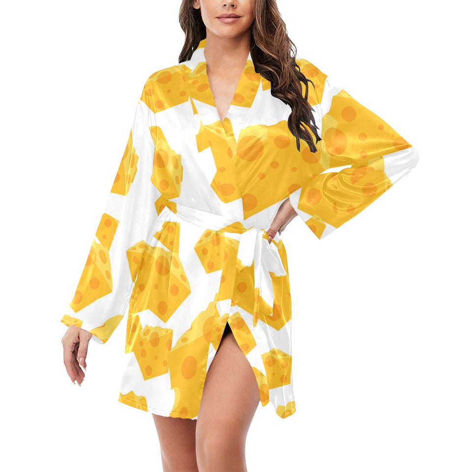 Cheese slice pattern Women's Long Sleeve Belted Night Robe
