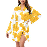 Cheese slice pattern Women's Long Sleeve Belted Night Robe