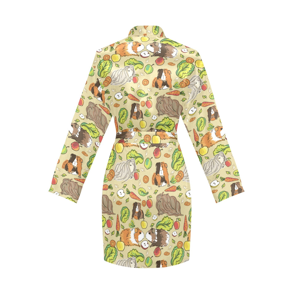 Guinea Pig Pattern Print Design 04 Women's Long Sleeve Belted Night Robe