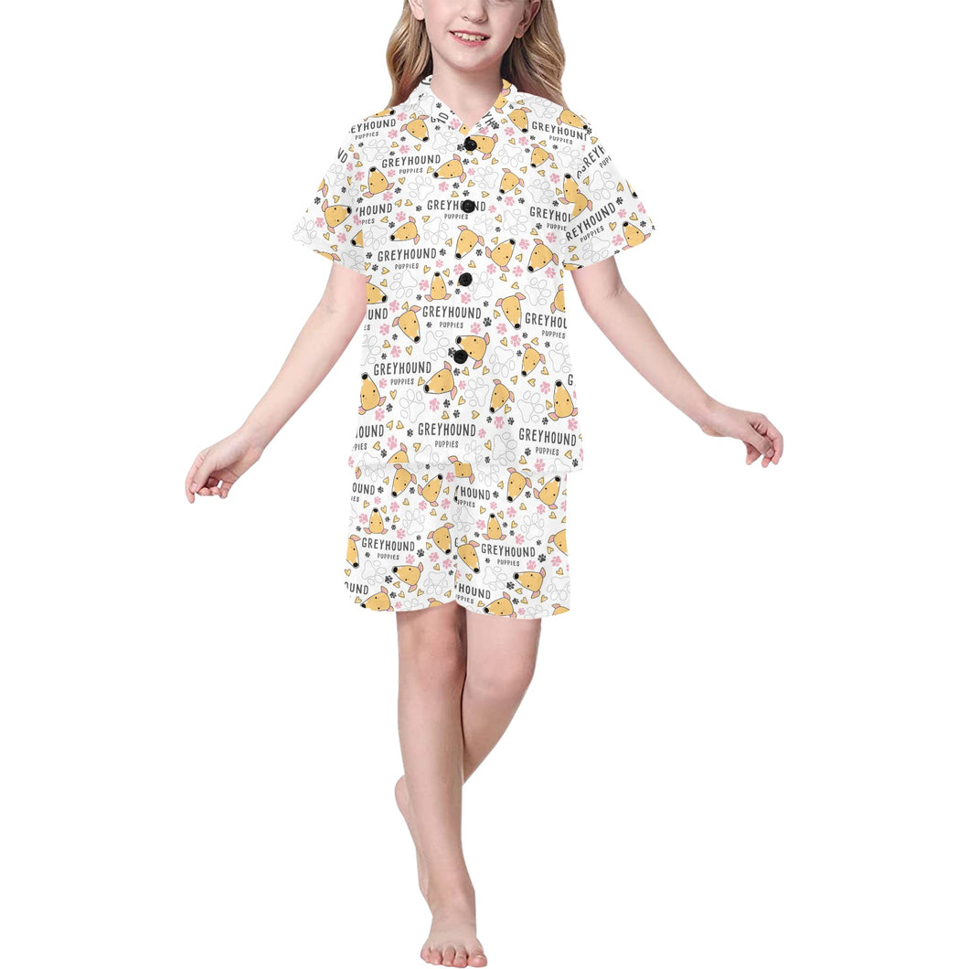 Greyhound Pattern Print Design 03 Kids' Boys' Girls' V-Neck Short Pajama Set