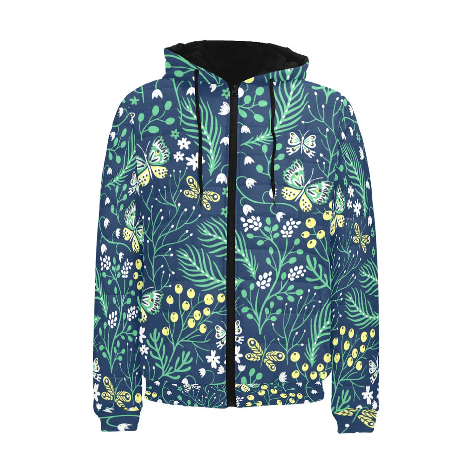butterfly leaves pattern Men's Padded Hooded Jacket