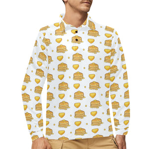 Pancake Pattern Print Design 03 Men's Long Sleeve Polo Shirt