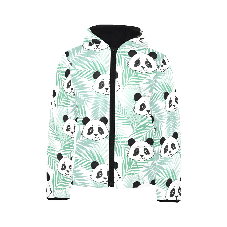 Panda pattern tropical leaves background Kids' Boys' Girls' Padded Hooded Jacket