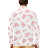 Pink sakura cherry blossom pattern Men's Long Sleeve Polo Shirt