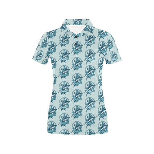 Swordfish Pattern Print Design 05 Women's All Over Print Polo Shirt