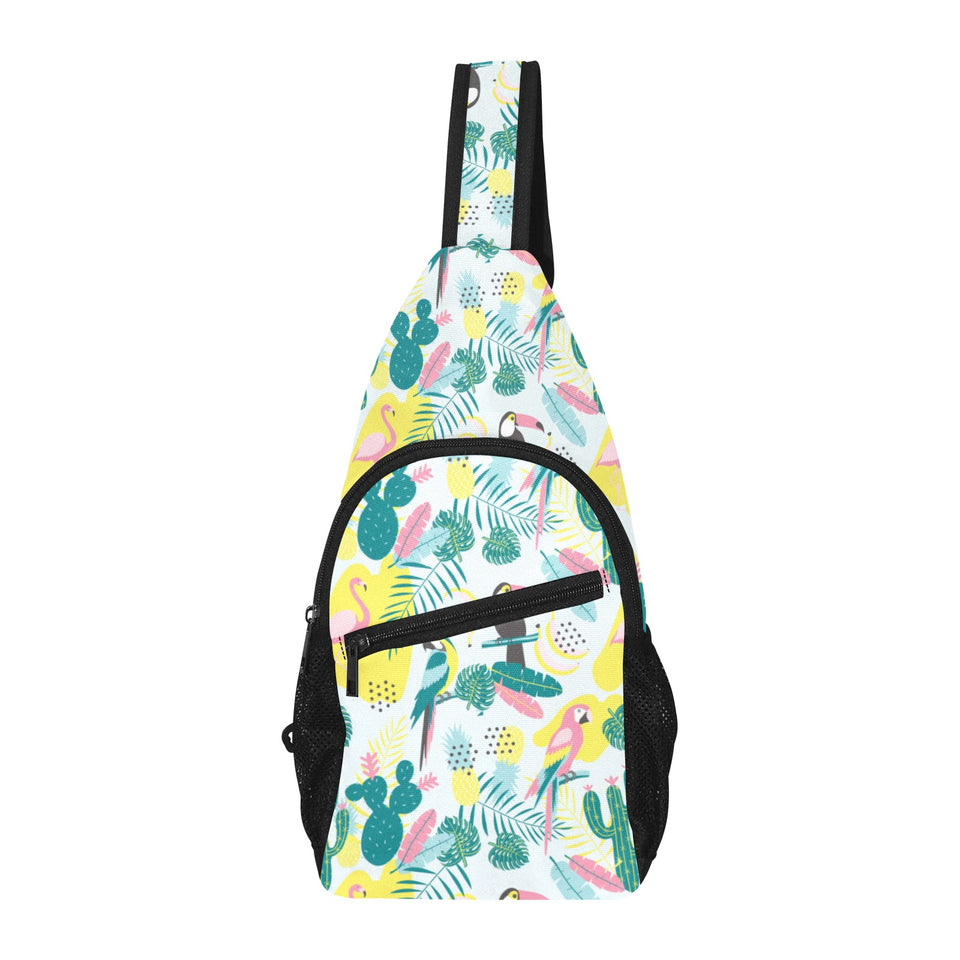 Cute parrot toucan flamingo cactus exotic leaves p All Over Print Chest Bag