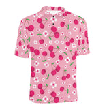 cherry flower pattern pink background Men's All Over Print Polo Shirt