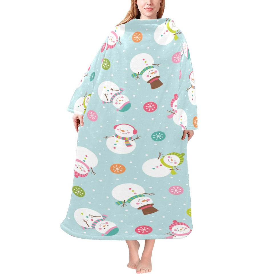 Cute snowman snowflake pattern Blanket Robe with Sleeves