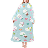 Cute snowman snowflake pattern Blanket Robe with Sleeves