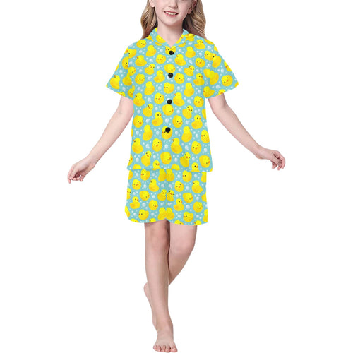 Duck Pattern Print Design 03 Kids' Boys' Girls' V-Neck Short Pajama Set