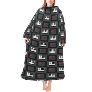 Piano Pattern Print Design 05 Blanket Robe with Sleeves