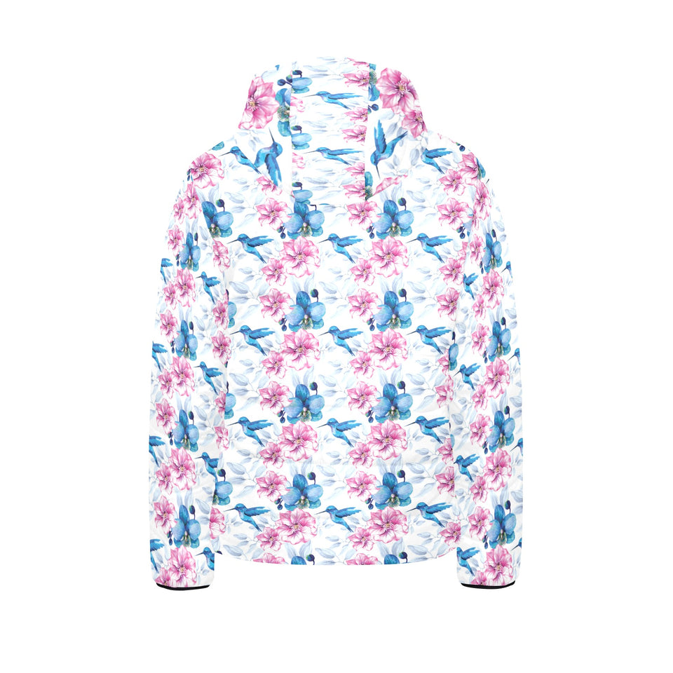 Hummingbird Pattern Print Design 02 Kids' Boys' Girls' Padded Hooded Jacket