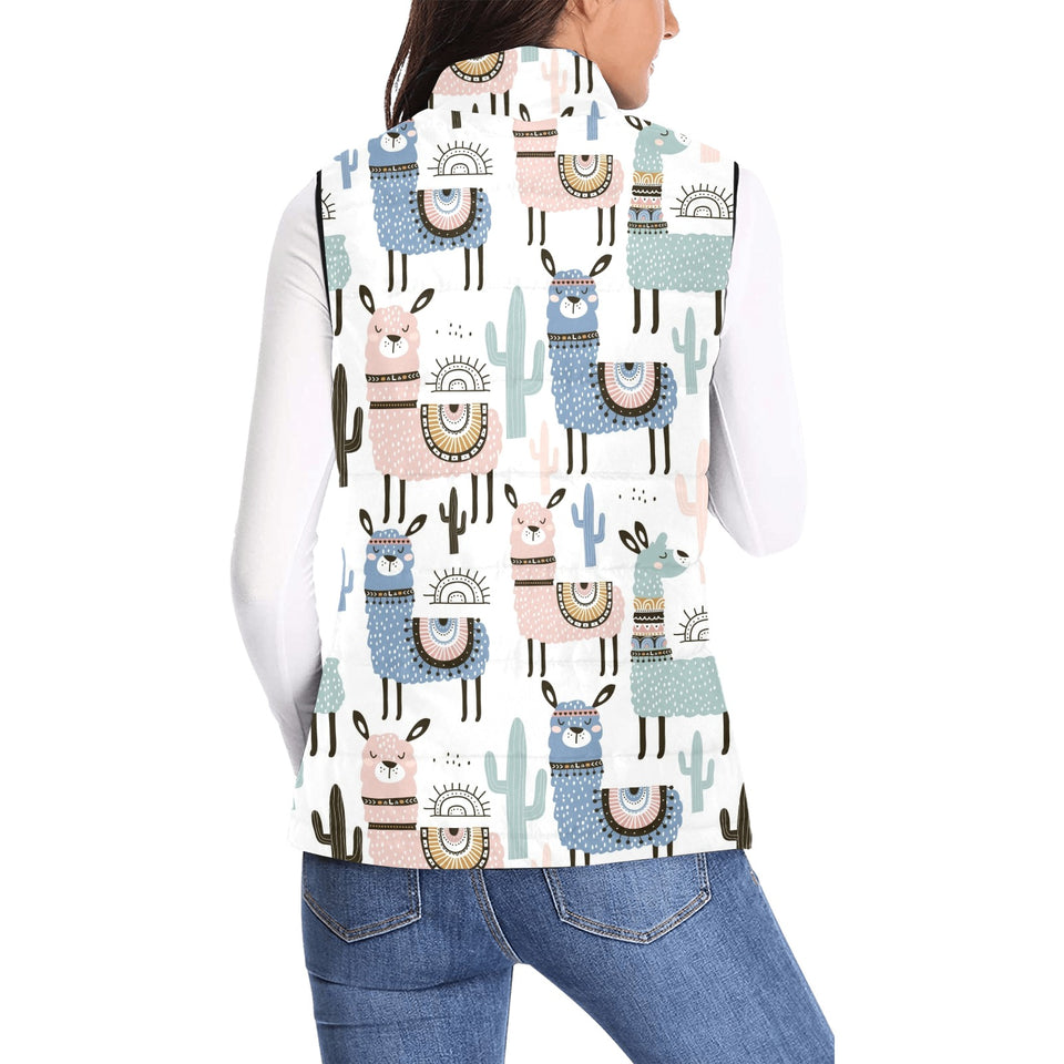 lama Alpaca cactus hand drawn pattern Women's Padded Vest