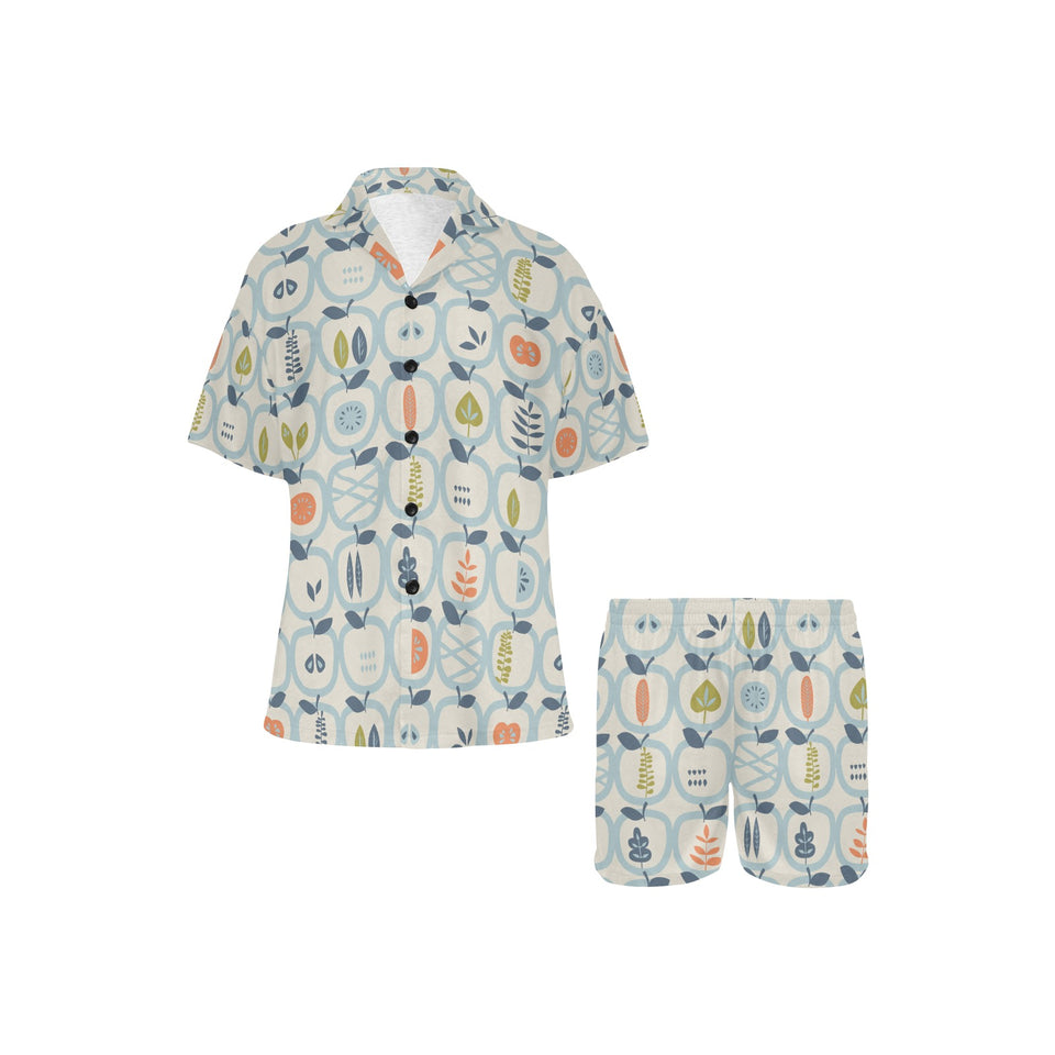 apples leaves pattern Women's V-Neck Short Pajama Set