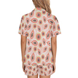 papaya leaves pattern Women's V-Neck Short Pajama Set