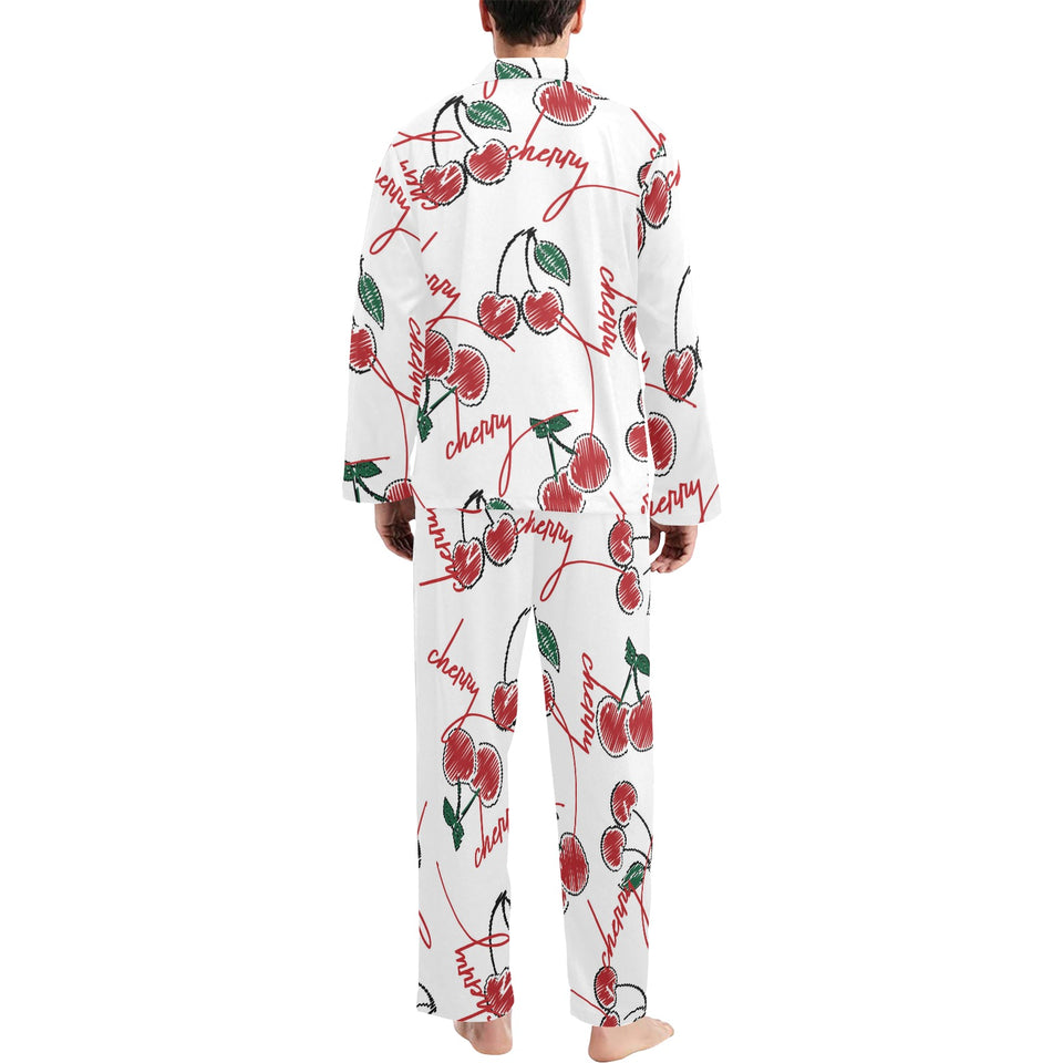 Hand drawn cherry pattern Men's Long Pajama Set
