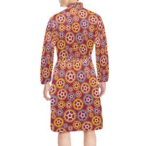 Gear Pattern Print Design 04 Men's Long Sleeve Belted Night Robe