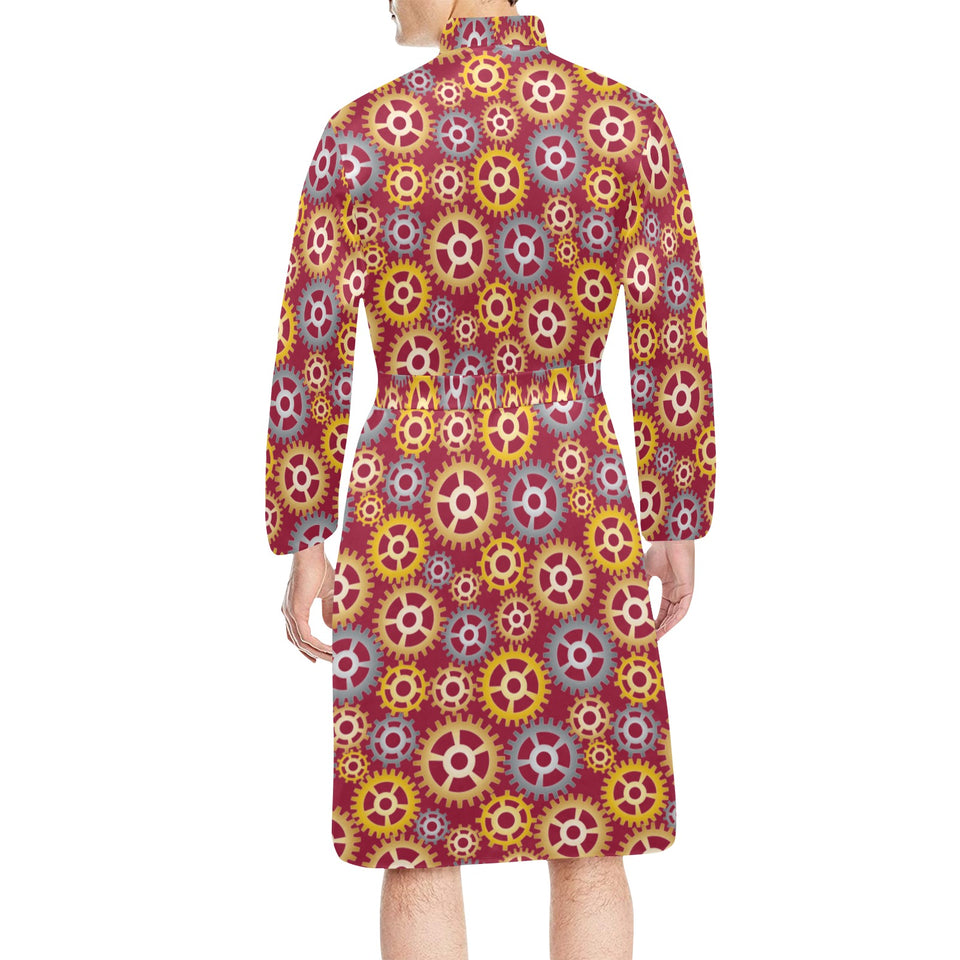 Gear Pattern Print Design 04 Men's Long Sleeve Belted Night Robe