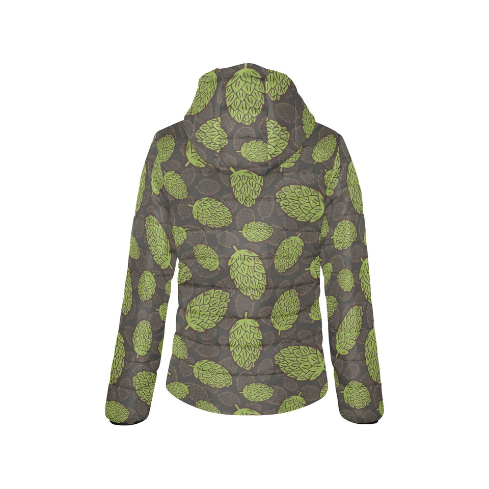 Hop pattern black background Women's Padded Hooded Jacket