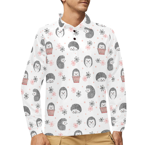 Hedgehog Pattern Print Design 02 Men's Long Sleeve Polo Shirt