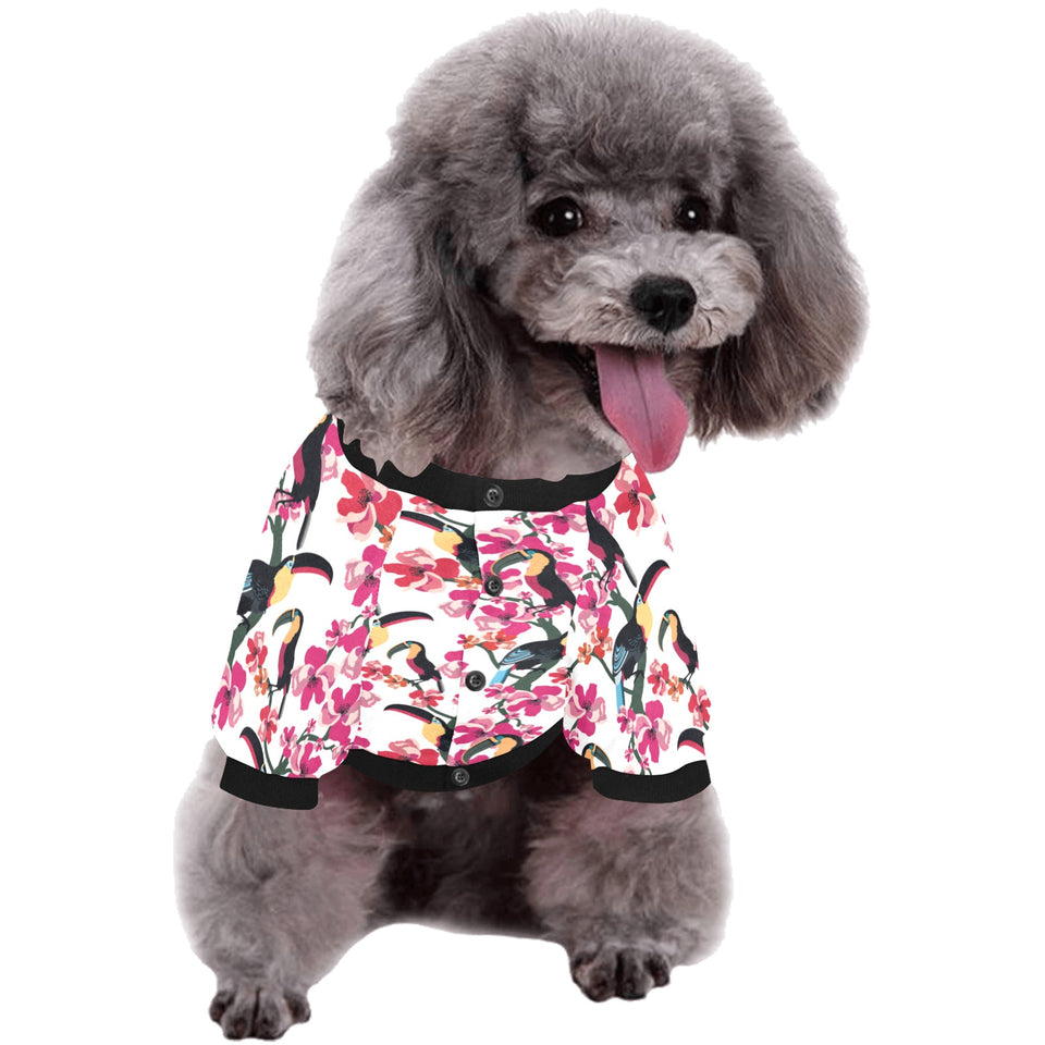 Toucan flower design pattern All Over Print Pet Dog Round Neck Fuzzy Shirt