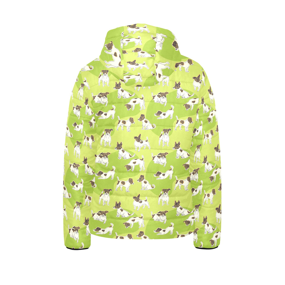 Jack Russel Pattern Print Design 01 Kids' Boys' Girls' Padded Hooded Jacket