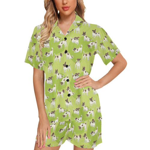 Jack Russel Pattern Print Design 01 Women's V-Neck Short Pajama Set