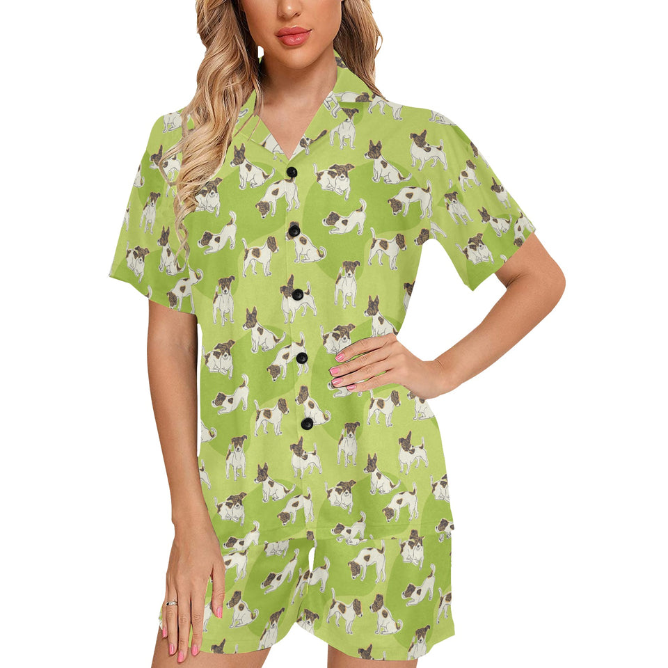 Jack Russel Pattern Print Design 01 Women's V-Neck Short Pajama Set