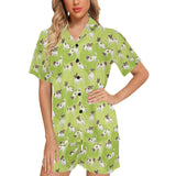 Jack Russel Pattern Print Design 01 Women's V-Neck Short Pajama Set