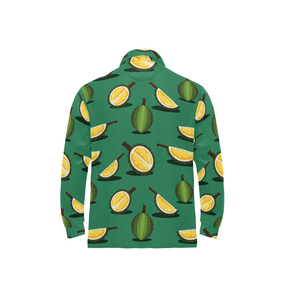 Durian pattern green background Men's Long Sleeve Polo Shirt